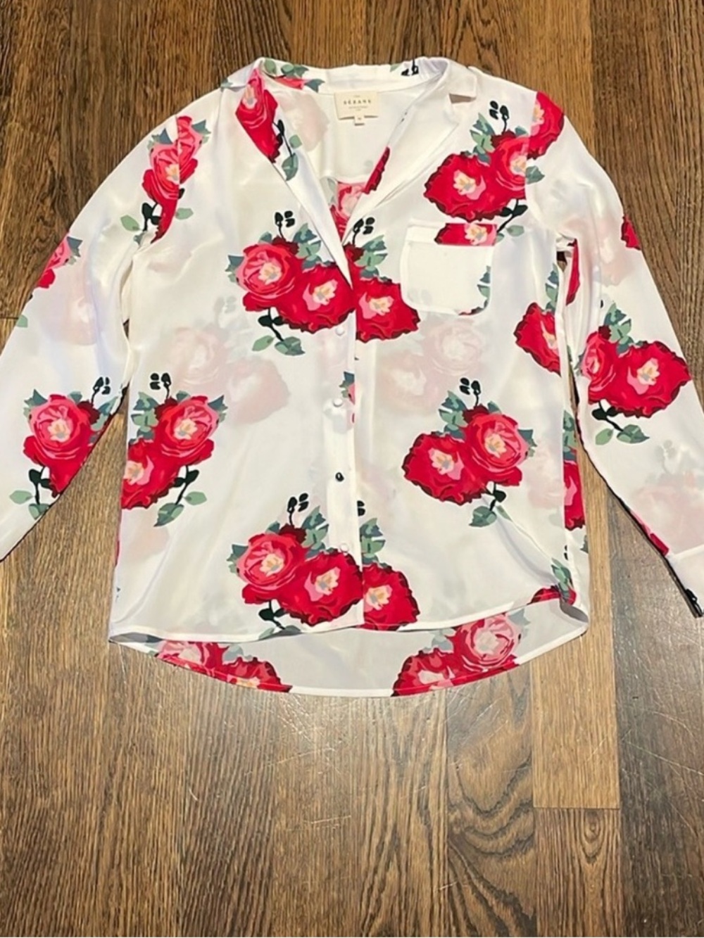 Sezane White Blouse with Red Floral Print